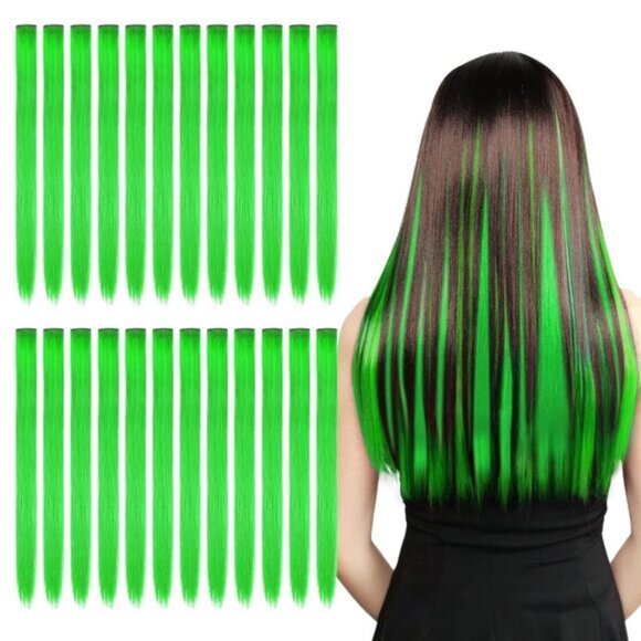 New 24PCS 20 Inch Green Rainbow Hairpieces Clip-in Hair Extensions for Girls